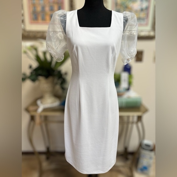 JM STUDIO BY JOHN MEYER Winter White Midi Cocktail Holiday Formal Dress SZ 6 - Picture 2 of 14